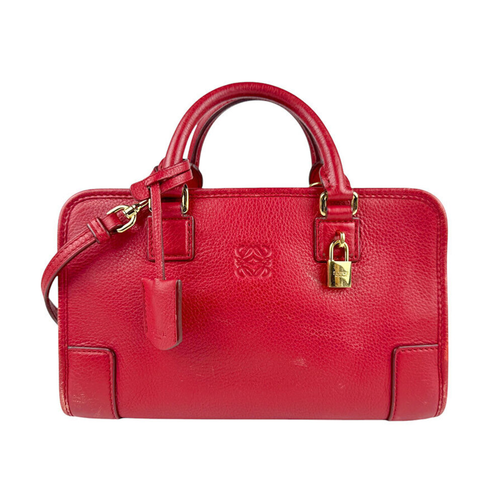 Loewe Amazona Leather Crossbody Shoulder Bag Dark Red Gold